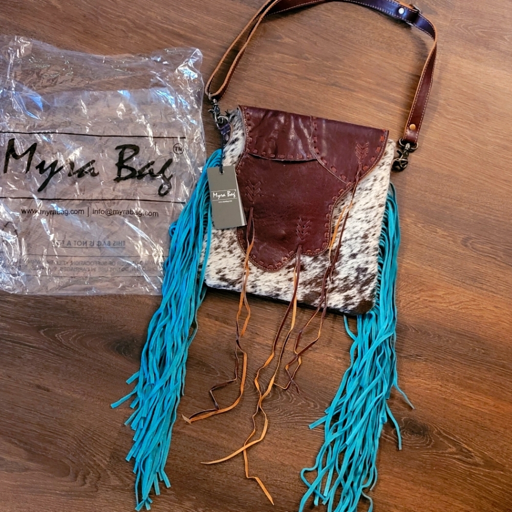 New Beautiful Myra Bag AXIE LEATHER & HAIRON Purse with Fringe!